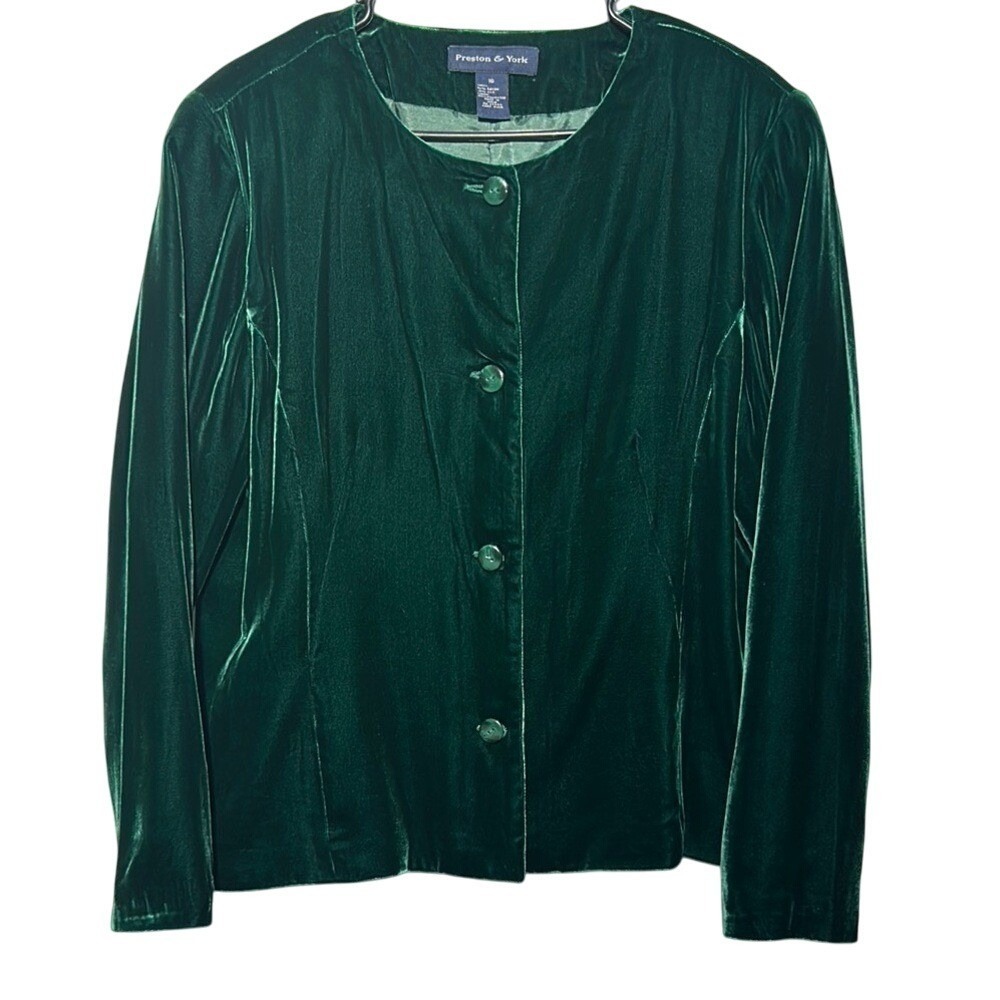 Preston & York Women's  Green Velvet Blazer Size 16 Preowned